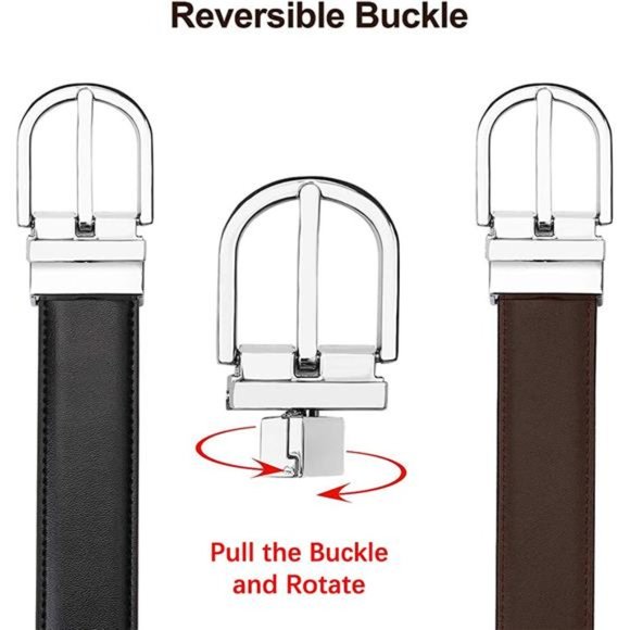 Falari Reversible Belt Genuine Leather Single Prong Buckle (1 Belt for 2 Colors)